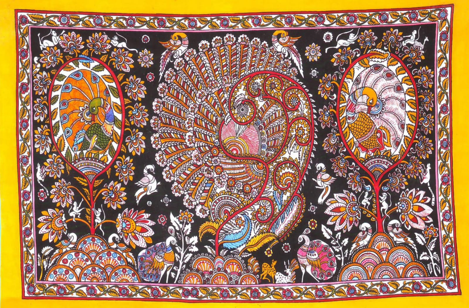 Traditional Karuppur Kalamarki textile art showcasing intricate hand-painted designs